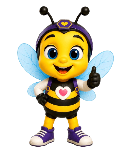 Buzz acenando, guia da The Honey Bee School